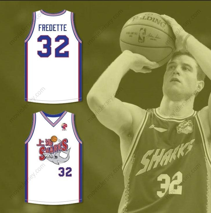 CUSTOM ANY Name Number JIMMER FREDETTE 32 SHANGHAI SHARKS WHITE BASKETBALL JERSEY WITH CBA PATCH Top Stitched S-6XL