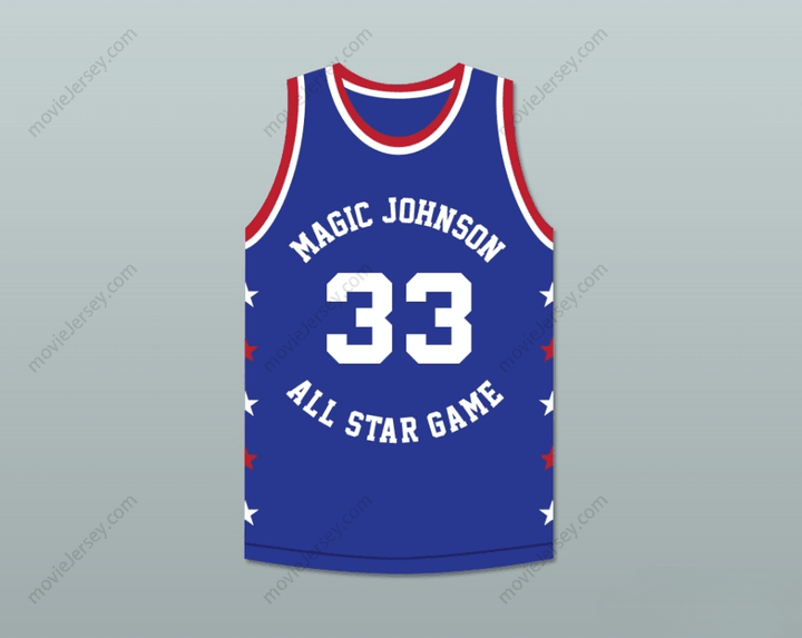 CUSTOM ANY Name Number LARRY BIRD 33 MAGIC JOHNSON ALL STAR GAME BLUE BASKETBALL JERSEY 1986 MIDSUMMER NIGHT'S MAGIC CHARITY EVENT Top Stitched S-6XL