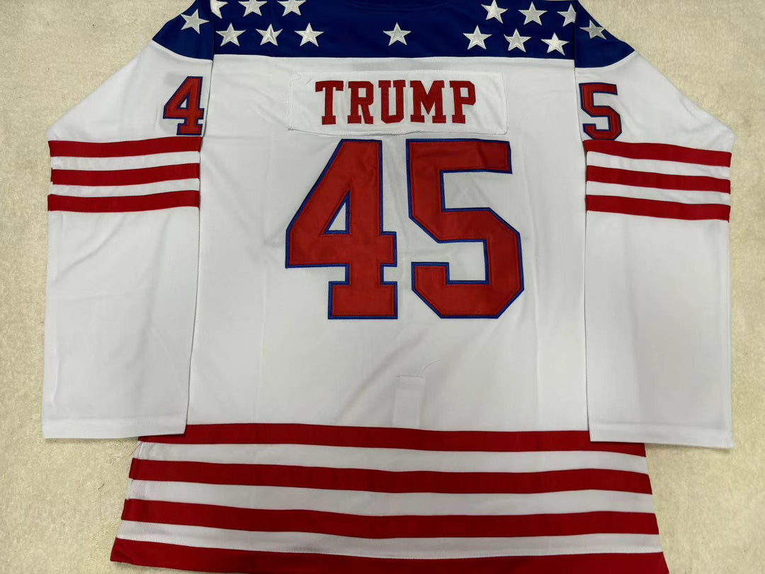 Custom Any Name Number DONALD TRUMP 45 USA EAGLE WHITE HOCKEY JERSEY Top Stitched S-6XL