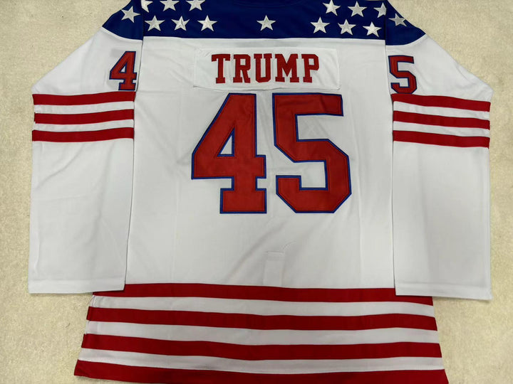Custom Any Name Number DONALD TRUMP 45 USA EAGLE WHITE HOCKEY JERSEY Top Stitched S-6XL
