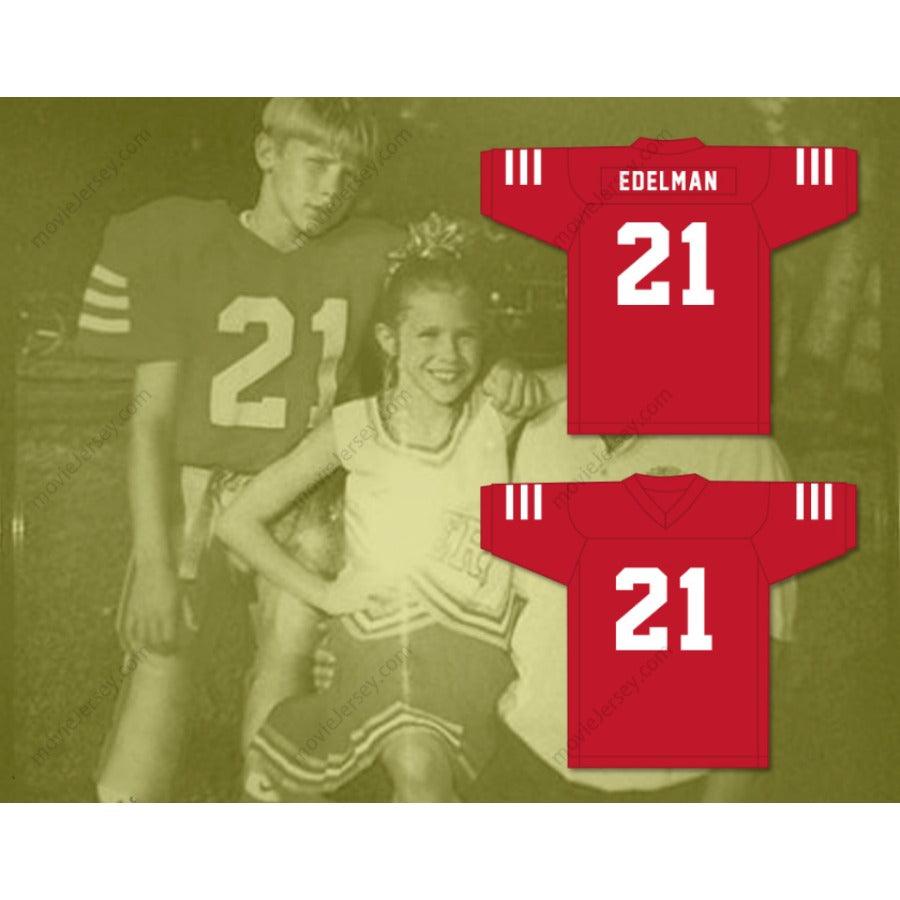 CUSTOM ANY Name Number JULIAN EDELMAN 21 REDWOOD CITY  RED FOOTBALL JERSEY Top Stitched S-6XL