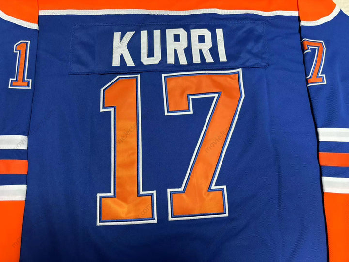 Custom Any Name Number JARI KURRI 17 EDMONTON OILERS BLUE HOCKEY JERSEY Top Stitched S-6XL