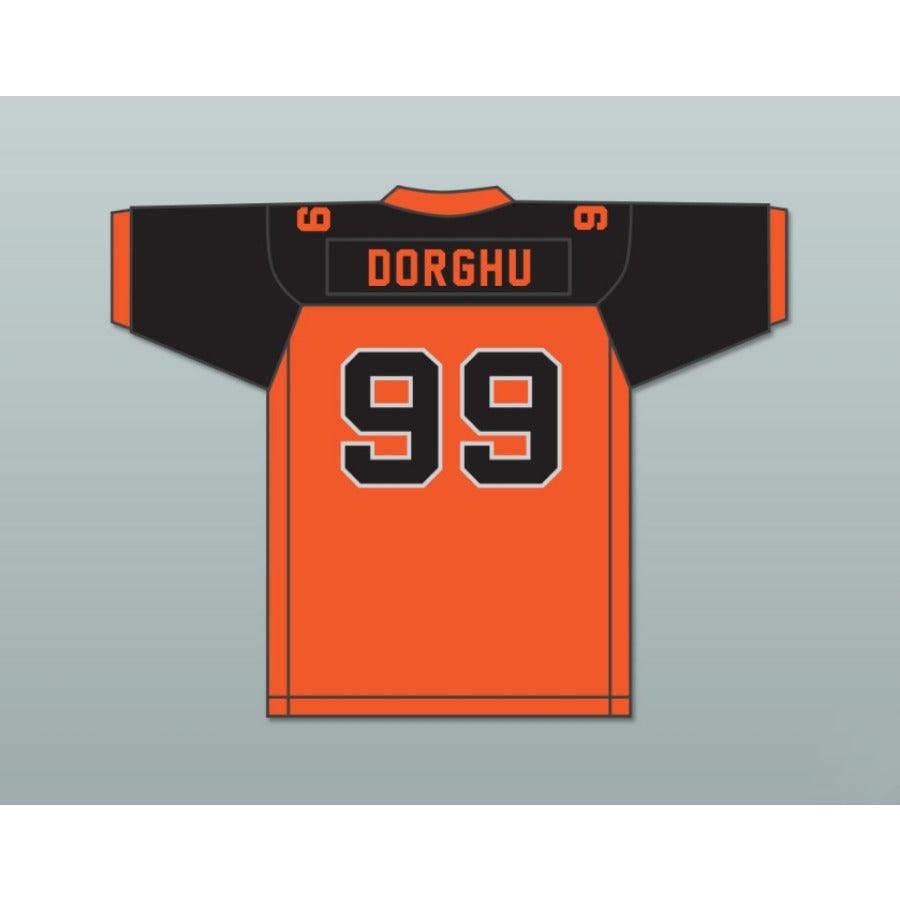 CUSTOM ANY WITH PATCHES ORC FOGTEETH DORGHU 99 ORANGE/BLACK FOOTBALL JERSEY Top Stitched S-6XL