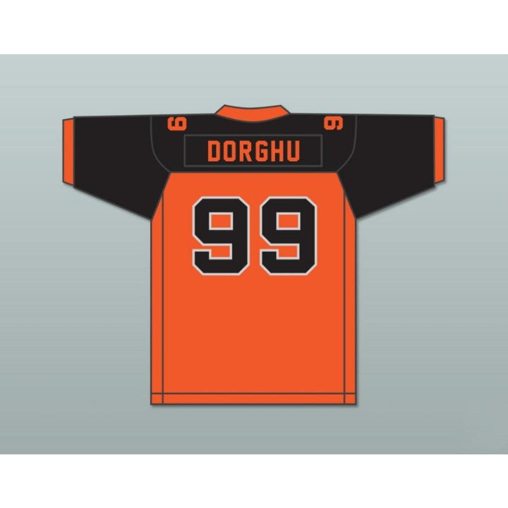 CUSTOM ANY WITH PATCHES ORC FOGTEETH DORGHU 99 ORANGE/BLACK FOOTBALL JERSEY Top Stitched S-6XL