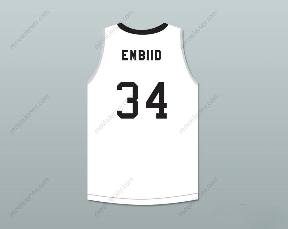 CUSTOM ANY Name Number JOEL EMBIID 34 THE ROCK HIGH SCHOOL WHITE BASKETBALL JERSEY 2 Top Stitched S-6XL