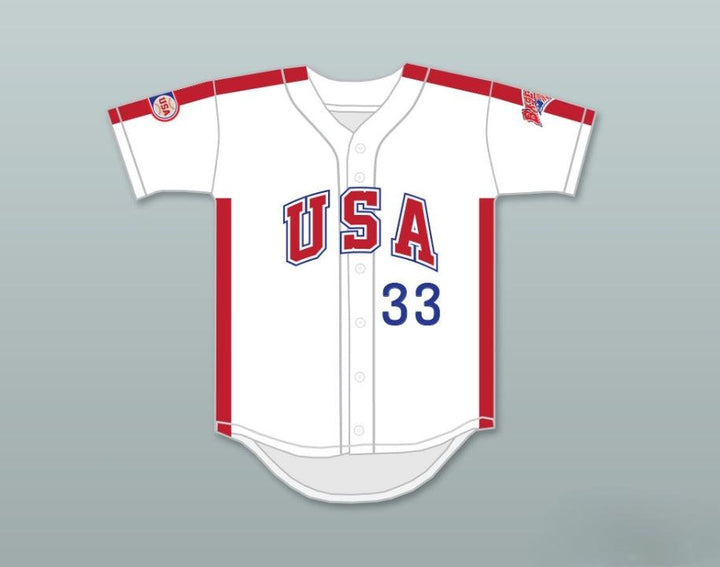 Custom Any Name Number BOB CAFFREY 33 1984 USA TEAM WHITE BUTTON DOWN BASEBALL JERSEY Top Stitched S-6XL