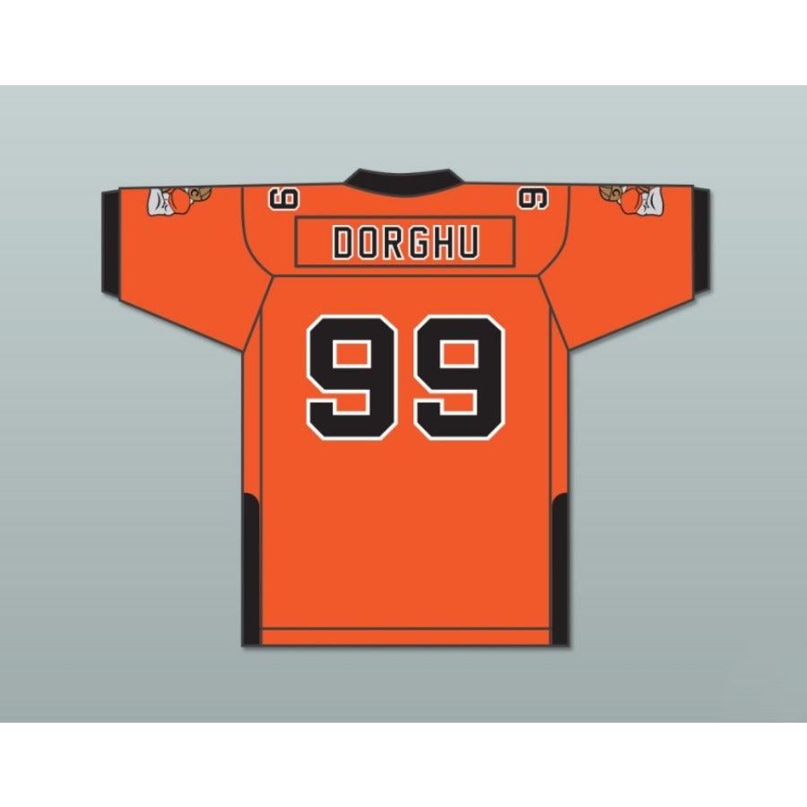 CUSTOM ANY WITH PATCHES ORC FOGTEETH DORGHU 99 ORANGE/BLACK FOOTBALL JERSEY Top Stitched S-6XL