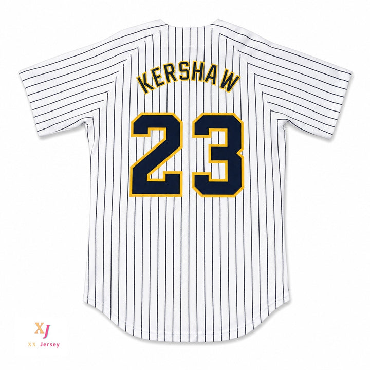Custom Any Name Number CLAYTON KERSHAW 23 HIGHLAND PARK HIGH SCHOOL SCOTS WHITE PINSTRIPED BASEBALL JERSEY 2 Top Stitched S-6XL