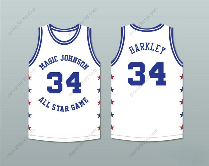 CUSTOM ANY Name Number CHARLES BARKLEY 34 MAGIC JOHNSON ALL STAR GAME WHITE BASKETBALL JERSEY 1986 MIDSUMMER NIGHT'S MAGIC CHARITY EVENT Top Stitched S-6XL
