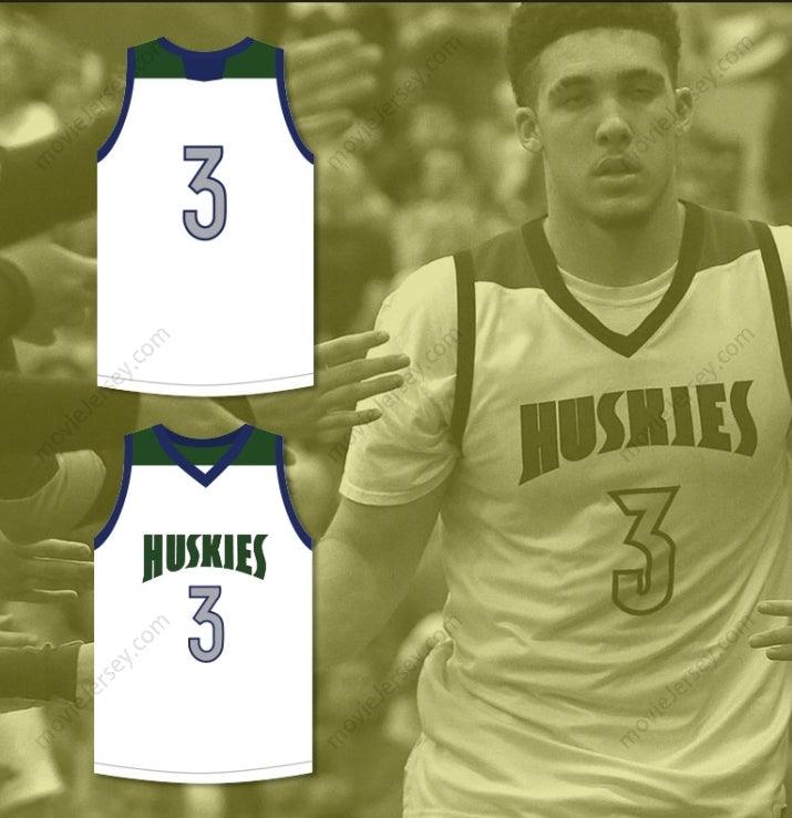CUSTOM ANY Name Number LIANGELO BALL 3   HIGH SCHOOL HUSKIES WHITE BASKETBALL JERSEY Top Stitched S-6XL