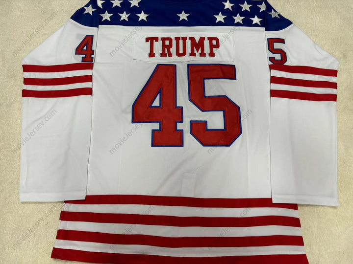 Custom Any Name Number DONALD TRUMP 45 USA EAGLE WHITE HOCKEY JERSEY Top Stitched S-6XL