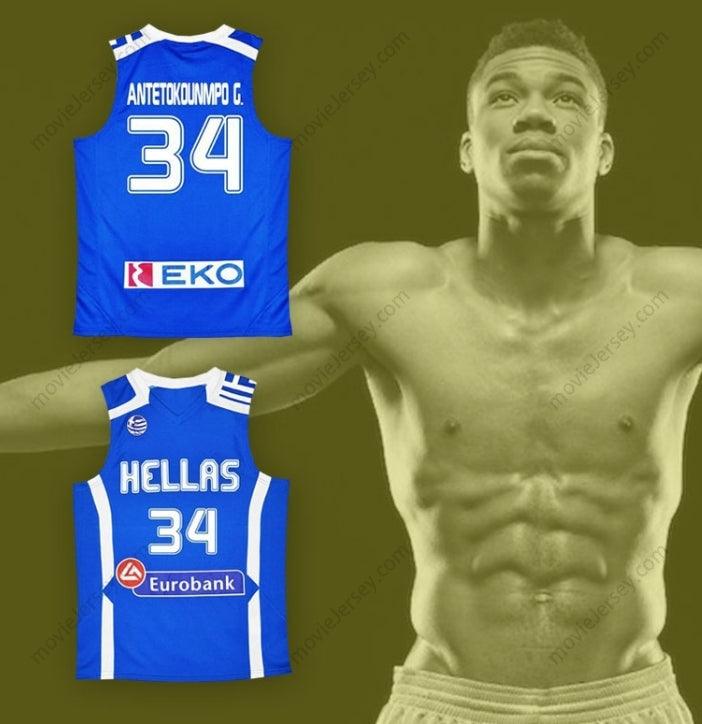 CUSTOM ANY Name Number GIANNIS ANTETOKOUNMPO 34 GREECE BLUE BASKETBALL JERSEY Top Stitched S-6XL