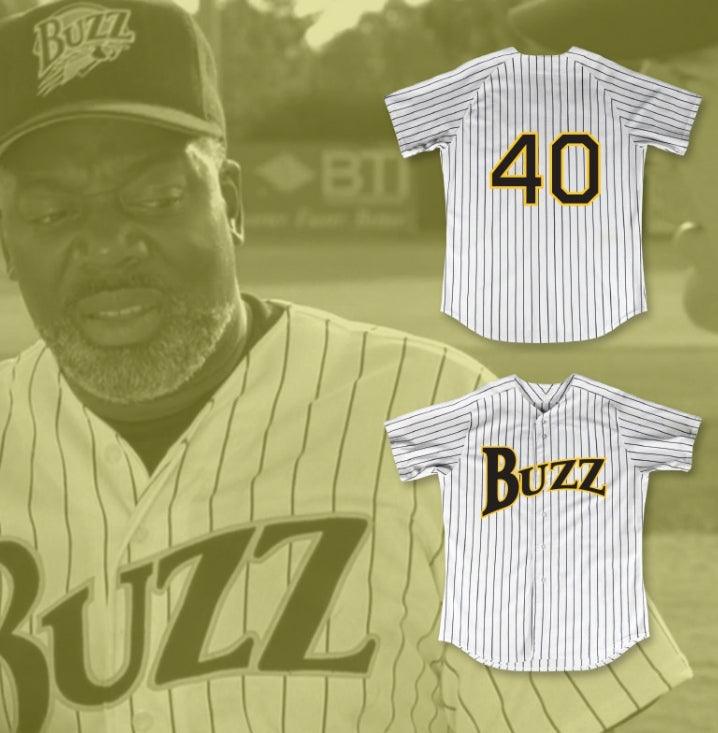 Custom Any Name Number FRANK 'POPS' MORGAN 40 BUZZ WHITE PINSTRIPED BASEBALL JERSEY MAJOR LEAGUE: BACK TO THE MINORS Top Stitched S-6XL