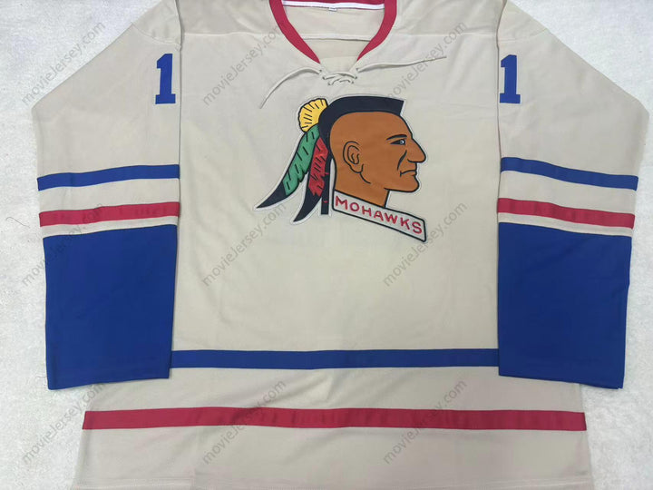 Custom Any Name Number Player 11 Muskegon Mohawks White Tie Down Hockey Jersey Stitched Top Stitched S-6XL