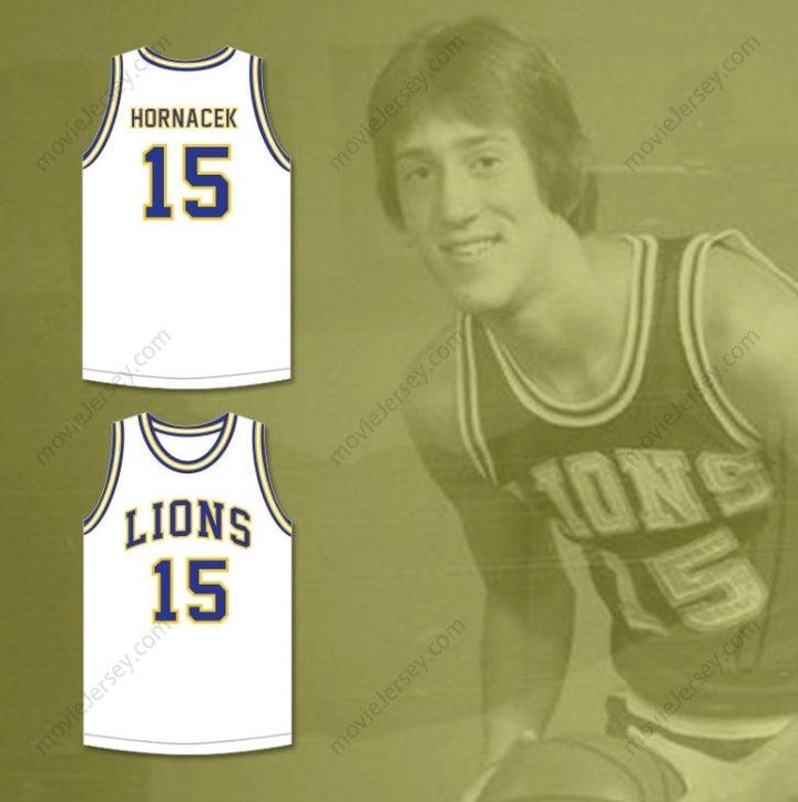 CUSTOM ANY Name Number JEFF HORNACEK 15 LYONS TOWNSHIP HIGH SCHOOL LIONS WHITE BASKETBALL JERSEY 2 Top Stitched S-6XL
