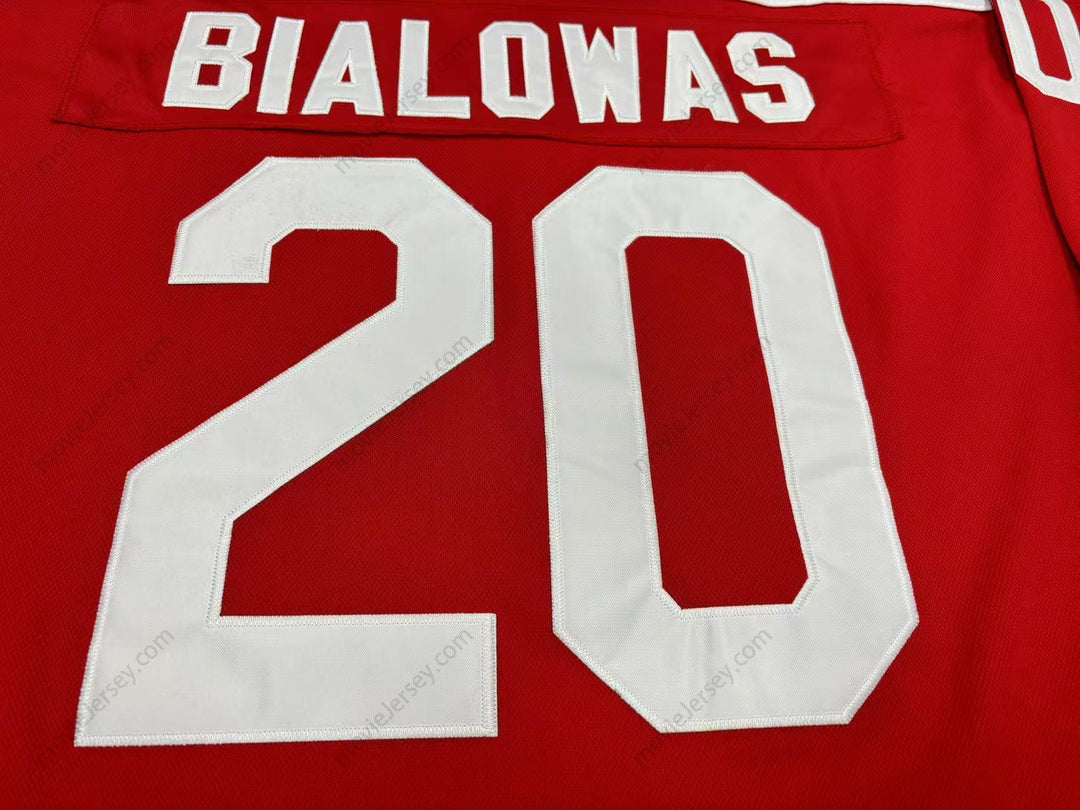 Custom Any Name Number FRANK BIALOWAS 20 INDIANAPOLIS RACERS RED HOCKEY JERSEY Stitched Top Stitched S-6XL