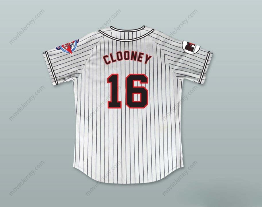 Custom Any Name Number GEORGE CLOONEY 16 HOMEBOYS PINSTRIPED BASEBALL JERSEY 6TH ANNUAL ROCK N' JOCK SOFTBALL CHALLENGE 1995 Top Stitched S-6XL