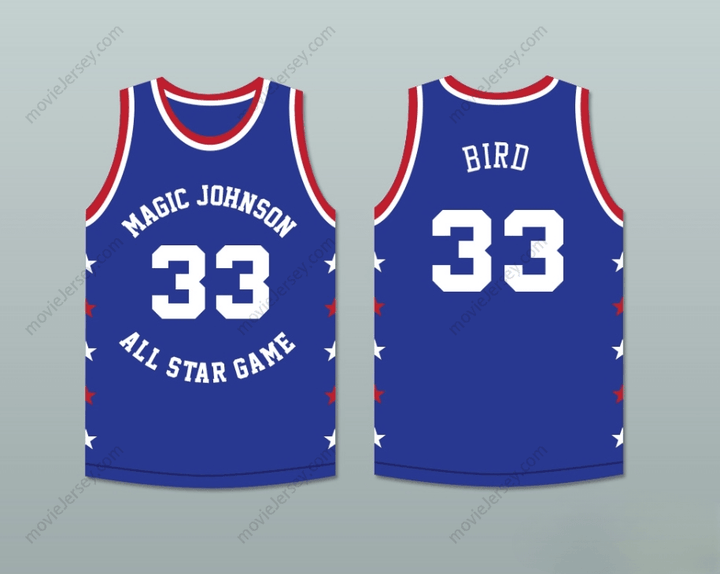 CUSTOM ANY Name Number LARRY BIRD 33 MAGIC JOHNSON ALL STAR GAME BLUE BASKETBALL JERSEY 1986 MIDSUMMER NIGHT'S MAGIC CHARITY EVENT Top Stitched S-6XL