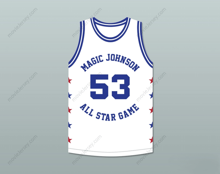 CUSTOM ANY Name Number CLIFF LEVINGSTON 53 MAGIC JOHNSON ALL STAR GAME WHITE BASKETBALL JERSEY 1986 MIDSUMMER NIGHT'S MAGIC CHARITY EVENT Top Stitched S-6XL
