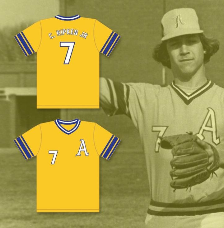 Custom Any Name Number CAL RIPKEN JR 7 ABERDEEN HIGH SCHOOL  YELLOW BASEBALL JERSEY 2 Top Stitched S-6XL