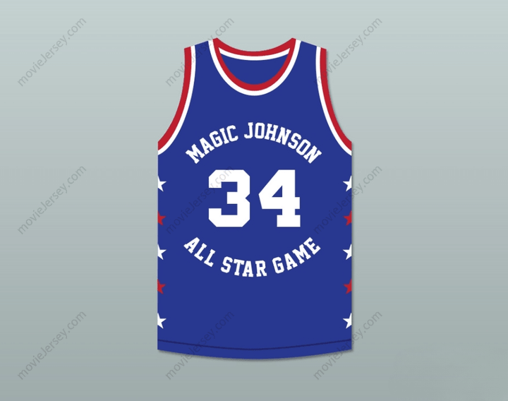 CUSTOM ANY Name Number CHARLES BARKLEY 34 MAGIC JOHNSON ALL STAR GAME BLUE BASKETBALL JERSEY 1988 MIDSUMMER NIGHT'S MAGIC CHARITY EVENT Top Stitched S-6XL