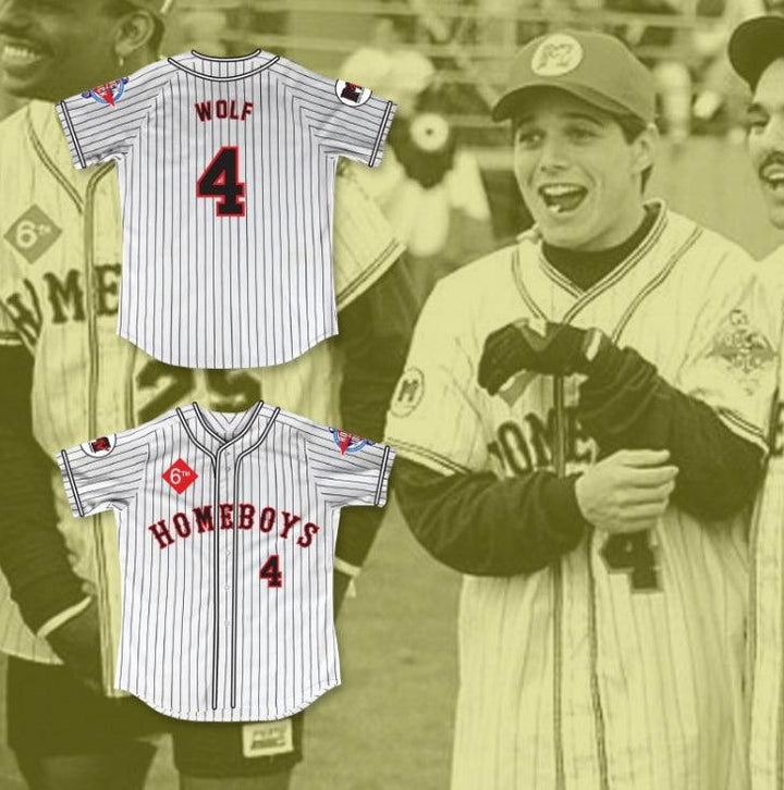 Custom Any Name Number SCOTT WOLF 4 HOMEBOYS PINSTRIPED BASEBALL JERSEY 6TH ANNUAL ROCK N' JOCK SOFTBALL CHALLENGE 1995 Top Stitched S-6XL
