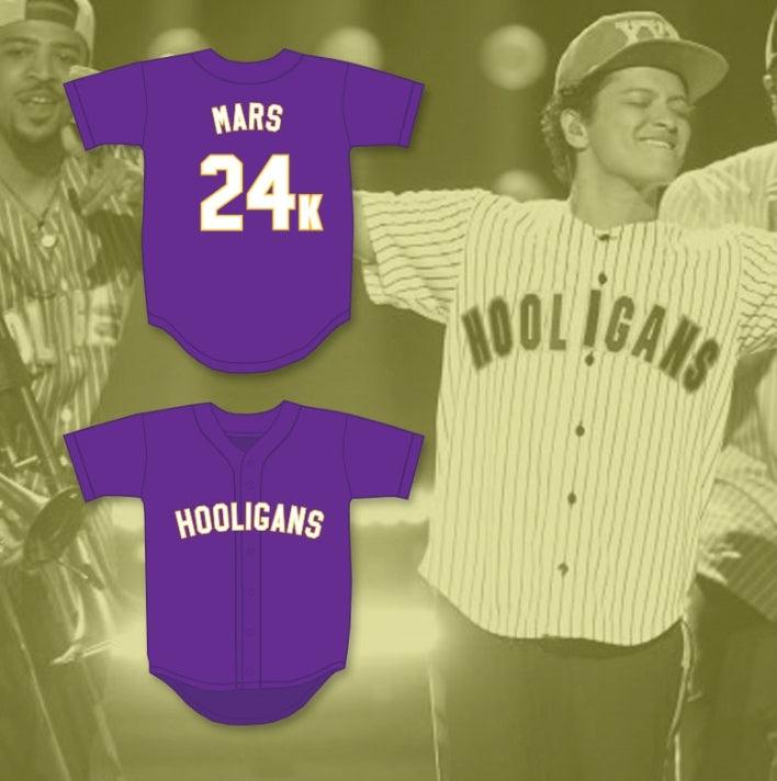 Custom Any Name Number BRUNO MARS 24K HOOLIGANS PURPLE BASEBALL JERSEY BET AWARDS Top Stitched S-6XL