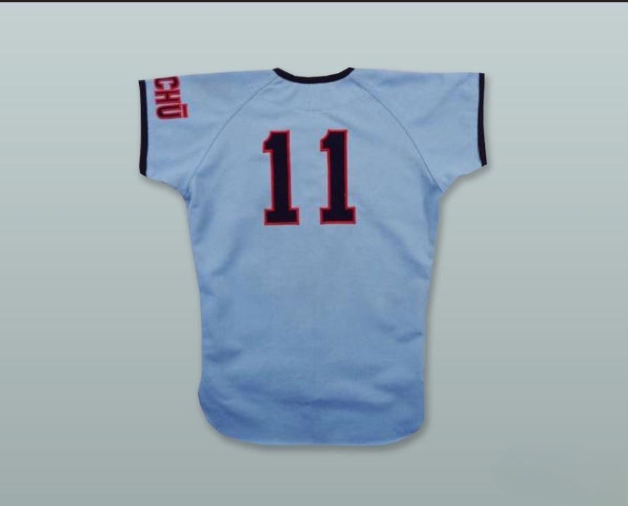 Custom Any Name Number FUCHU BUFFALOS 11 LIGHT BLUE BUTTON DOWN BASEBALL JERSEY Top Stitched S-6XL