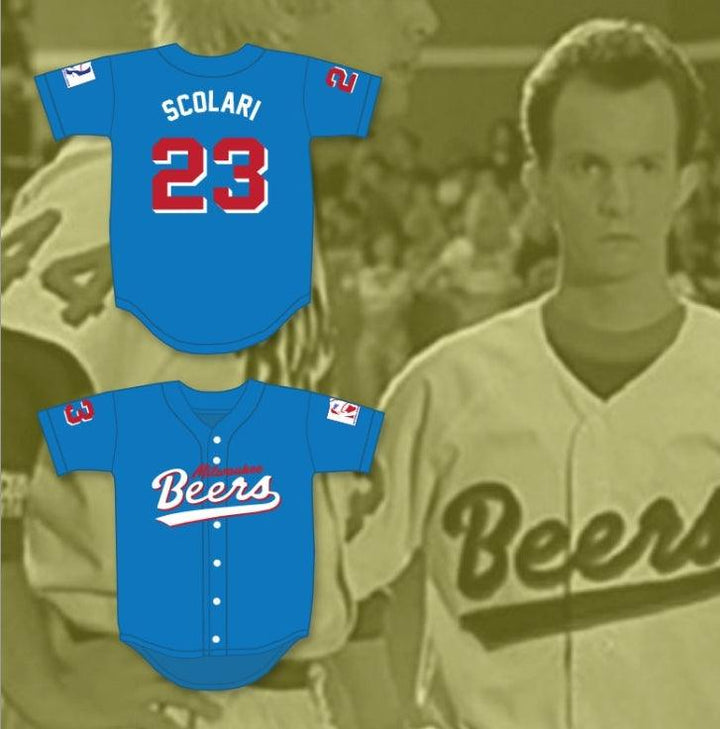 Custom Any Name Number KENNY SCOLARI 23  BEERS DELUXE BASEKETBALL BLUE BASEBALL JERSEY Top Stitched S-6XL