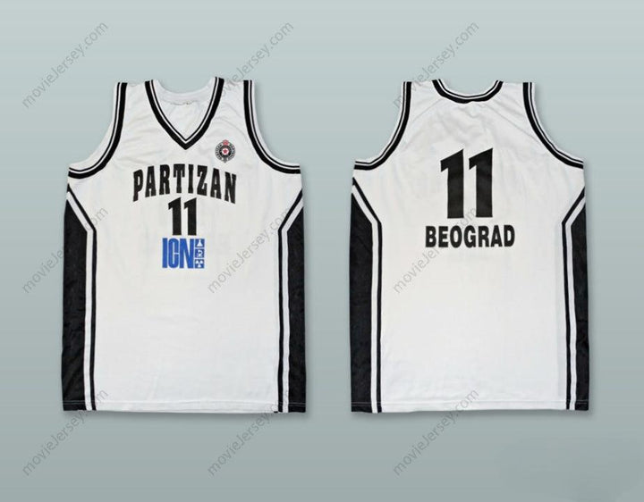 CUSTOM ANY Name Number PARTIZAN BELGRADE 11 WHITE BASKETBALL JERSEY Top Stitched S-6XL