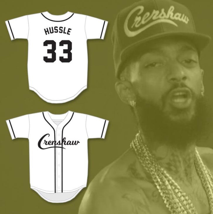 Custom Any Name Number NIPSEY HUSSLE 33 CRENSHAW WHITE AND BLACK BASEBALL JERSEY Top Stitched S-6XL