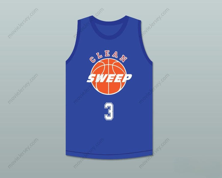 CUSTOM ANY Name Number TOMMY T. 3 CLEAN SWEEP BLUE BASKETBALL JERSEY SLAM DUNK ERNEST Top Stitched S-6XL