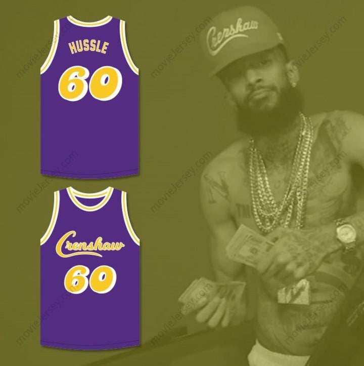 CUSTOM ANY Name Number NIPSEY HUSSLE 60 CRENSHAW PURPLE BASKETBALL JERSEY 2 Top Stitched S-6XL