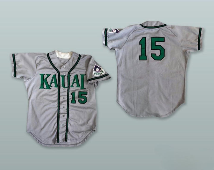 Custom Any Name Number KAUAI EMERALDS  15 GRAY BUTTON DOWN BASEBALL JERSEY Top Stitched S-6XL