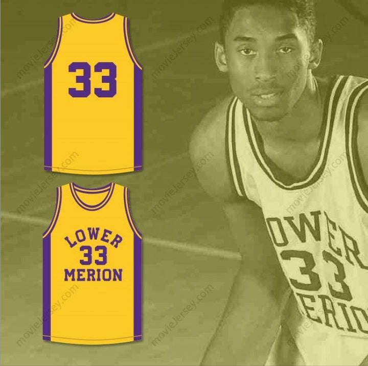 CUSTOM ANY Name Number  BRYANT 33 LOWER MERION HIGH SCHOOL ACES YELLOW BASKETBALL JERSEY 3 Top Stitched S-6XL