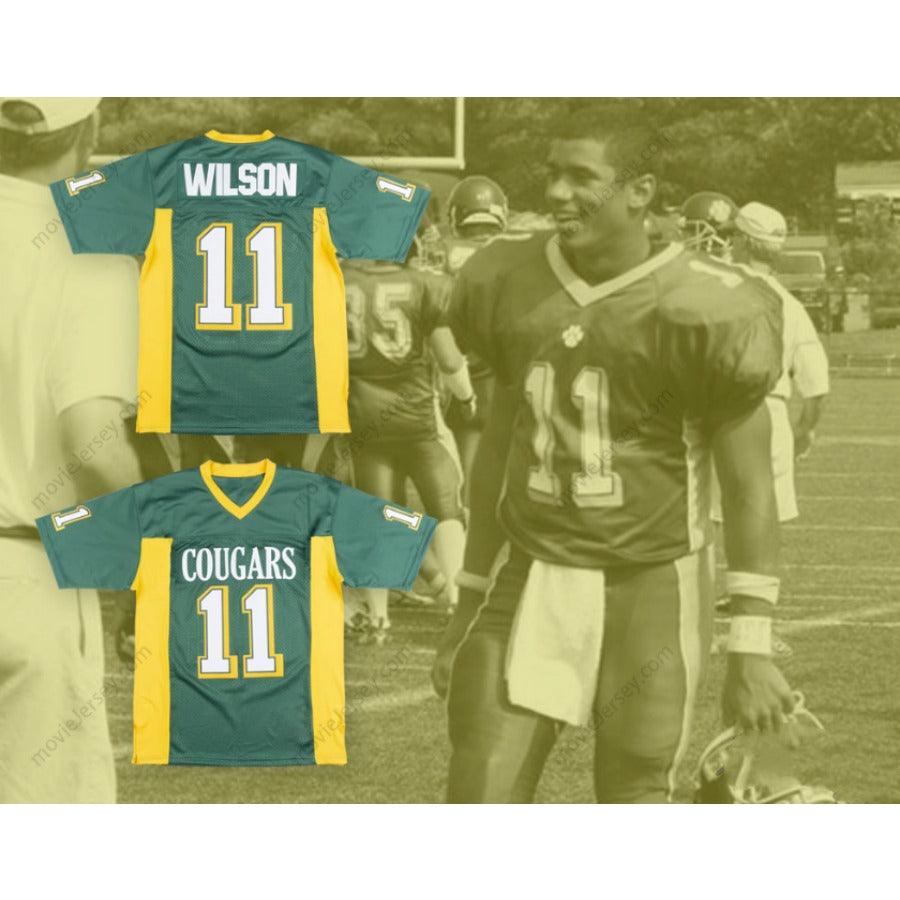 CUSTOM ANY Name Number RUSSELL WILSON 11 COLLEGIATE SCHOOL COUGARS GREEN FOOTBALL JERSEY Top Stitched S-6XL