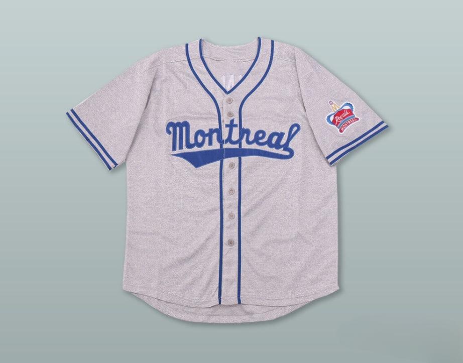 Custom Any Name Number JACKIE ROBINSON 9 MONTREAL ROYALS GRAY BUTTON DOWN BASEBALL JERSEY Top Stitched S-6XL