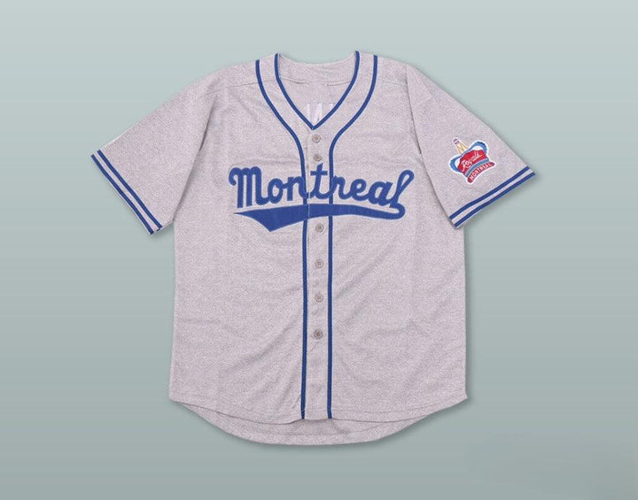 Custom Any Name Number JACKIE ROBINSON 9 MONTREAL ROYALS GRAY BUTTON DOWN BASEBALL JERSEY Top Stitched S-6XL