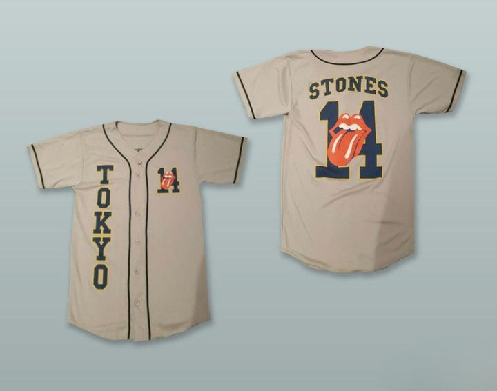 Custom Any Name Number ROLLING STONES 14 TOKYO TAN BUTTON DOWN BASEBALL JERSEY Top Stitched S-6XL