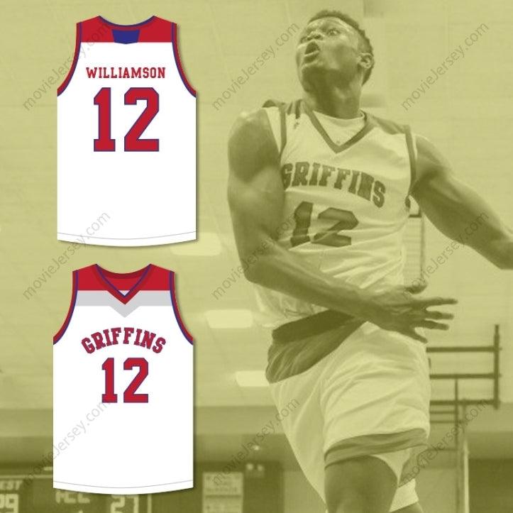 CUSTOM ANY Name Number ZION WILLIAMSON 12  DAY SCHOOL GRIFFINS WHITE BASKETBALL JERSEY 6 Top Stitched S-6XL