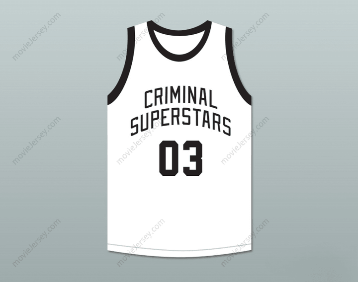 CUSTOM ANY Name Number BONNIE & CLYDE CRIMINAL SUPERSTARS CLYDE 03 WHITE BASKETBALL JERSEY Top Stitched S-6XL