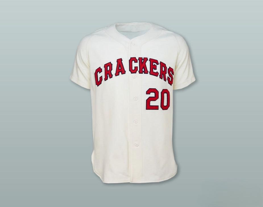 Custom Any Name Number  CRACKERS 20 WHITE BUTTON DOWN BASEBALL JERSEY Top Stitched S-6XL