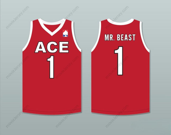CUSTOM ANY Name Number MR. BEAST 1 ACE FAMILY CHARITY RED BASKETBALL JERSEY Top Stitched S-6XL