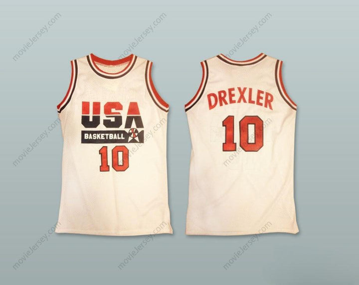 CUSTOM ANY Name Number CLYDE DREXLER 10 USA HOME BASKETBALL JERSEY Top Stitched S-6XL