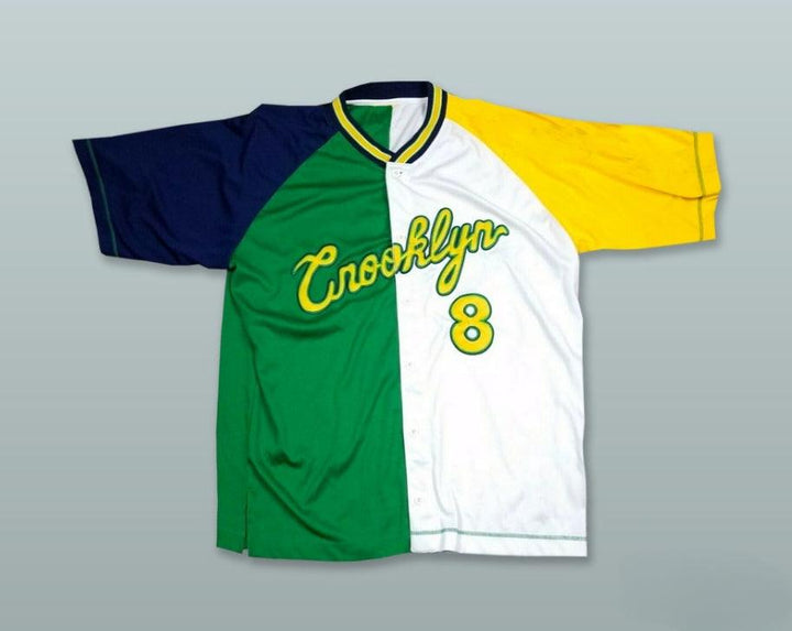 Custom Any Name Number CROOKLYN 8 GREEN-WHITE-NAVY BLUE-YELLOW BUTTON DOWN BASEBALL JERSEY Top Stitched S-6XL
