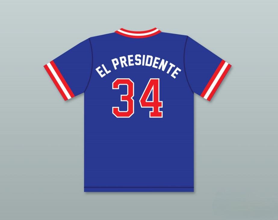 Custom Any Name Number EL PRESIDENTE 34  HIGH SCHOOL BLUE BASEBALL JERSEY Top Stitched S-6XL
