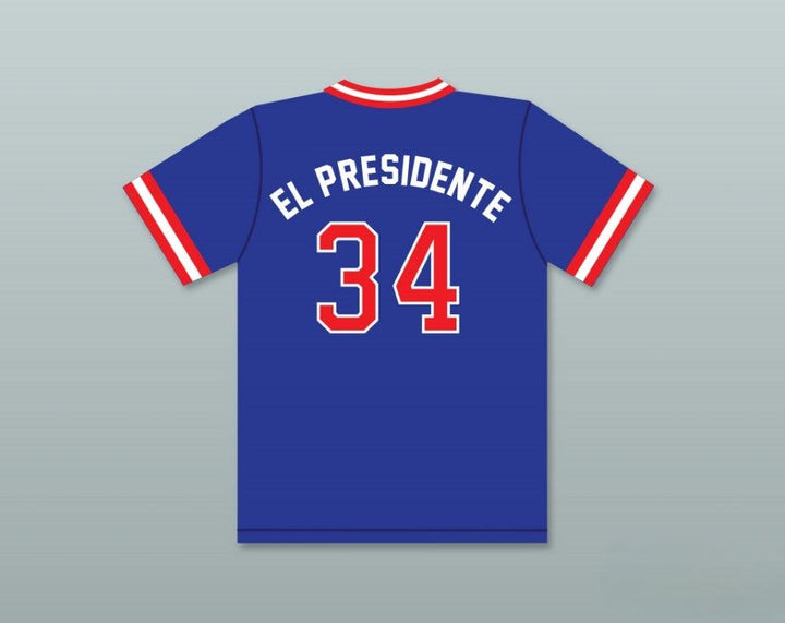 Custom Any Name Number EL PRESIDENTE 34  HIGH SCHOOL BLUE BASEBALL JERSEY Top Stitched S-6XL