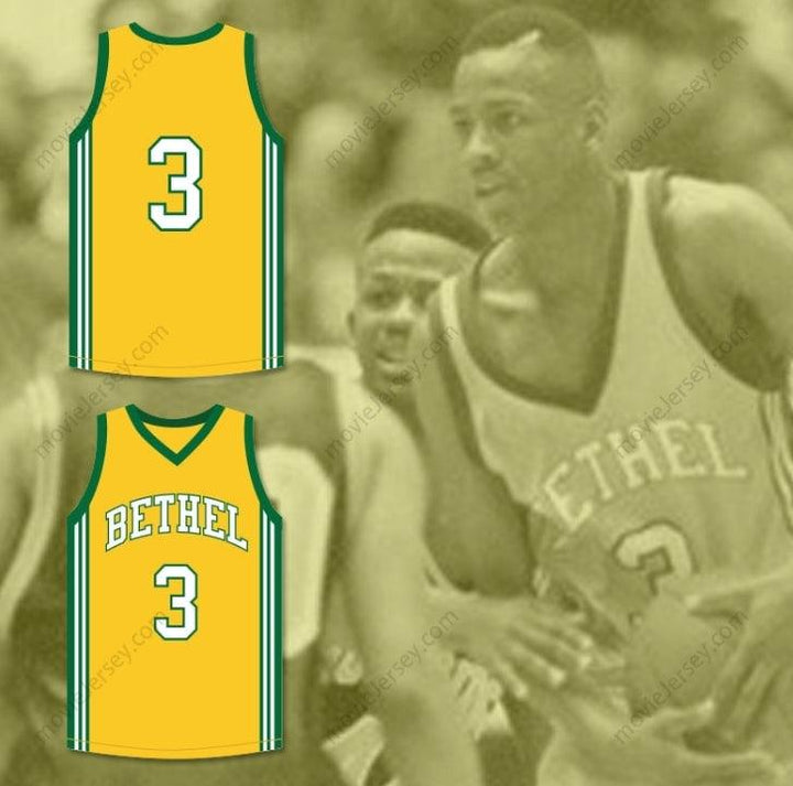 CUSTOM ANY Name Number ALLEN IVERSON 3 BETHEL HIGH SCHOOL BRUINS YELLOW BASKETBALL JERSEY Top Stitched S-6XL