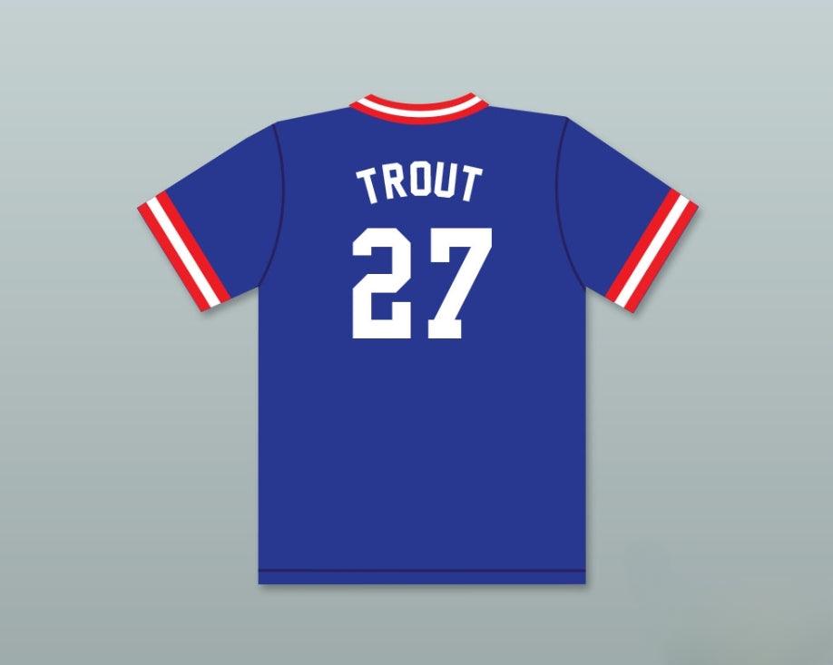 Custom Any Name Number MIKE TROUT 27 STEELMAN PHOTO LITTLE LEAGUE BLUE BASEBALL JERSEY 2 Top Stitched S-6XL