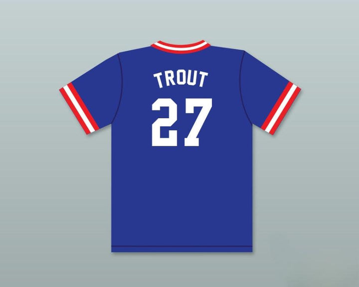 Custom Any Name Number MIKE TROUT 27 STEELMAN PHOTO LITTLE LEAGUE BLUE BASEBALL JERSEY 2 Top Stitched S-6XL